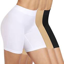 SIHOHAN Radlerhose Damen kurz, Unterhosen mit Bein Boxershorts Damen Kurze Leggings Shorts, Hose unter Kleid Radler Unterwäsche, hohe Taille und Bequem(Schwarz+weiß+beige,L) von SIHOHAN