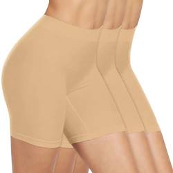 SIHOHAN Radlerhose Damen kurz, Unterhosen mit Bein Boxershorts Damen Kurze Leggings Shorts, Unterziehhose Hose unter Kleid Radler Unterwäsche, hohe Taille und Bequem(3 X Beige,M) von SIHOHAN