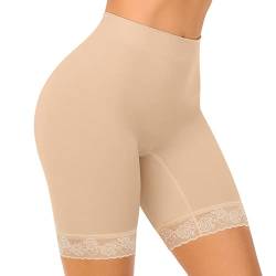 SIHOHAN Radlerhose Damen kurz mit Spitze, Lange Unterhose Damen Boxershorts, Kurze Leggings Hose unter Kleid Unterziehhose(Beige,3XL) von SIHOHAN