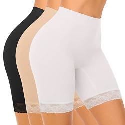 SIHOHAN Radlerhose Damen kurz mit Spitze, Lange Unterhose Damen Boxershorts, Kurze Leggings Hose unter Kleid Unterziehhose(Schwarz+Weiß+Beige,S) von SIHOHAN