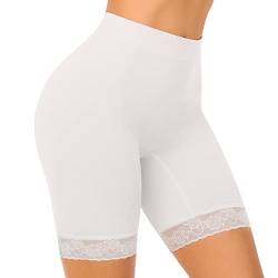 SIHOHAN Radlerhose Damen kurz mit Spitze, Lange Unterhose Damen Boxershorts, Kurze Leggings Hose unter Kleid Unterziehhose(Weiß,XXL) von SIHOHAN