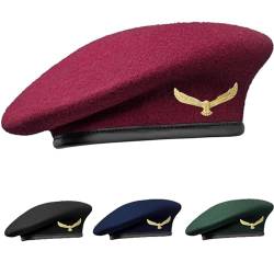 SILAK Traditionelle Armee-Stil Kappe mit Metall Adler Abzeichen - Che Guevara inspiriert, Wolle Französisch Barett Hut für Männer und Frauen, Kastanienbraun, Einheitsgr��e von SILAK