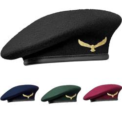 SILAK Traditionelle Armee-Stil Kappe mit Metall Adler Abzeichen - Che Guevara inspiriert, Wolle Französisch Barett Hut für Männer und Frauen, Schwarz, Einheitsgr��e von SILAK