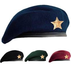 SILAK Traditionelle Armee-Stil Kappe mit Metall Stern Abzeichen - Che Guevara inspiriert, Wolle Französisch Barett Hut für Männer und Frauen, Blau, Einheitsgr��e von SILAK