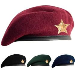 SILAK Traditionelle Armee-Stil Kappe mit Metall Stern Abzeichen - Che Guevara inspiriert, Wolle Französisch Barett Hut für Männer und Frauen, Kastanienbraun, Einheitsgr��e von SILAK