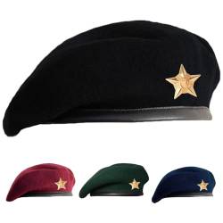 SILAK Traditionelle Armee-Stil Kappe mit Metall Stern Abzeichen - Che Guevara inspiriert, Wolle Französisch Barett Hut für Männer und Frauen, Schwarz, Einheitsgr��e von SILAK