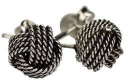 SILBERMOOS Damen Ohrstecker Love Knot Kugel Knoten filigran vierfach gekordelt rund geschwärzt 925 Sterling Silber von SILBERMOOS