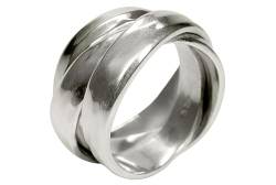 SILBERMOOS Ring Damenring Dreierring einfach gewickelt glänzend gehämmert Struktur Sterling Silber 925, Größe:52 von SILBERMOOS