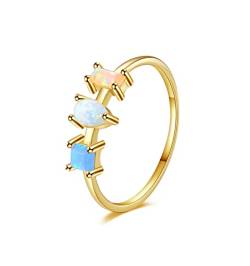 Opal Rings 925 Sterling Silver Cute 1MM Thin Gold lab Created Birthstone Stackable thumb Finger Statement Rings for Women Size 52 von SILBERTALE