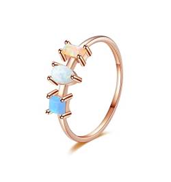Opal Rings 925 Sterling Silver Cute 1MM Thin Rose Gold lab Created Birthstone Stackable thumb Finger Statement Rings for Women Size 52 von SILBERTALE