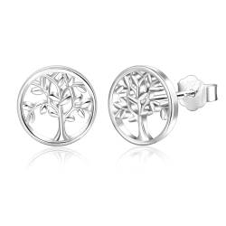 SILBERTALE 925 Sterling Silber Lebensbaum Ohrstecker für Damen Durchmesser 9mm Baum des Lebens Ohrringe mit Geschenkbox von SILBERTALE