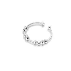 SILBERTALE 925 Sterling Silber Spinner Ring Angst Anxiety Anti Stress Ringe 8 Rotierende Beads Dekompressionsring Verstellbar Ring Größe 55 bis 60 von SILBERTALE