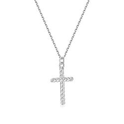SILBERTALE 925 Sterling Silber Zierliche Kruzifix Halskette für Frauen Minimalistische Kreuz Anhänger Schlüsselbein Halskette 15,75-17,72 Zoll von SILBERTALE