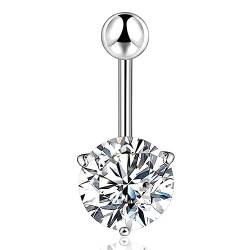 SILBERTALE Bauchnabelpiercing Sterling Silber 925 10mm Stablänge Zirkonia Belly Button Piercing Perlen/Herz Bauchnabelringe von SILBERTALE