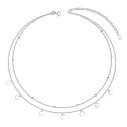 SILBERTALE Choker Halsketten 925 Sterling Silber Kette mit Coin Plättchen Anhänger KugelKette Layered Verstellbare Ketten für Damen von SILBERTALE