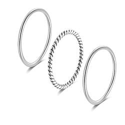 SILBERTALE Damenring Silber 925 Dünner Minimalistisch Set 1.2mm Schmaler Stapelringe Vorsteckring Geflochtener Kordelring Stacking Daumenring Midi Knöchelringe Echt Silberringe Set Größe 43-58 von SILBERTALE