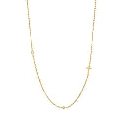 SILBERTALE Dünne Kette Gold mit Buchstaben t und Zirkonia Silber 925 Personalisiert Initialen Halskette Damen von SILBERTALE