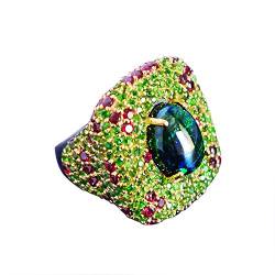 Black opal, Chrome Diopside, Pink Sapphire Natural Gemstone 925 Sterling Silver Handmade Ring Gift For Loved One 65 (20.7) von SILCASA