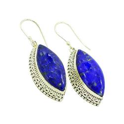 Lapislazuli Marquise Naturedelstein 925 Sterling Silber Boho Ethno Retro Fischhaken Ohrringe für Frauen, Mädchen Geschenk von SILCASA