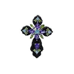 SILCASA Blauer Topas, Amethyst, Peridot, schwarzer Onyx, natürlicher Edelstein-Kreuz-Anhänger, Boho-Gothic-Schmuck, Geschenke für Männer, Jungen, Frauen von SILCASA