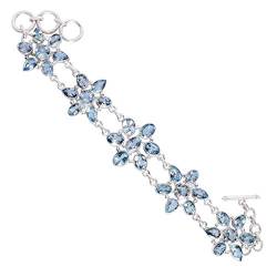 SILCASA Blauer Topas 925 Sterling Silber Edelstein Kettenarmband Modeschmuck für Frauen, Geschenk von SILCASA