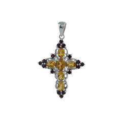 SILCASA Citrin, Granat, natürlicher Edelstein, Kreuz-Anhänger, Boho-Gothic-Schmuck, Geschenke für Männer, Jungen, Frauen, religiöse christliche Halskette von SILCASA