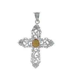 SILCASA Citrin-Kreuz-Anhänger-Halskette aus natürlichem Edelstein für Frauen und Mädchen, Vintage-großer Kreuz-Anhänger, mittelalterlicher Gothic-Schmuck, handgefertigtes Geschenk von SILCASA