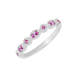 SILCASA Halb-Eternity-Ring aus 925er-Sterlingsilber mit rosa Saphir für Damen, Ringe zum Hochzeitstag, Geschenk für Sie, Frau, Mutter, Freundin, W 1/2, 65 (20.7) von SILCASA
