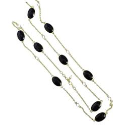 SILCASA Halskette mit schwarzem Onyx und Rauchquarz-Edelsteinen für Frauen, handgefertigter individueller Schmuck, Party-Geschenk für Sie, 94 cm von SILCASA