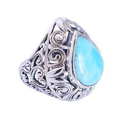 SILCASA Larimar Ehering aus 925er-Sterlingsilber, natürlicher Edelstein, Modeschmuck, 54 (17,2) von SILCASA