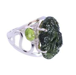 SILCASA Moldavit-Rohring, Reiki-Heilring, psychischer Schutzring, 925er Silber-Edelstein-Peridot-Ring, Tschechoslowakei-Ring/US-11/64 (20,4) / V 1/2 von SILCASA