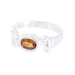 SILCASA Natürlicher Citrin 925er Sterlingsilber handgefertigter Ring für Damen 6 x 4 mm ovaler Edelstein Statement-Schmuck für Geschenk Vintage-Geschenk 56 (16.8) von SILCASA