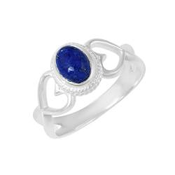 SILCASA Natürlicher Lapislazuli aus 925er-Sterlingsilber Verlobungsring 6 x 8 mm ovaler Hochzeits-Edelsteinschmuck 58 (18.5) von SILCASA