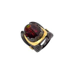 SILCASA Schwarzer äthiopischer Opal-Edelstein, 925er-Sterlingsilber, schwarz rhodinierter vergoldeter Ring X 1/2 / 68 (21.6) von SILCASA
