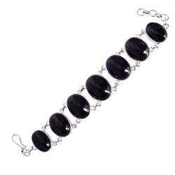 SILCASA Schwarzes Onyx-Kettenarmband für Frauen, 925er Sterlingsilber, handgefertigter Schmuck, Geschenk von SILCASA