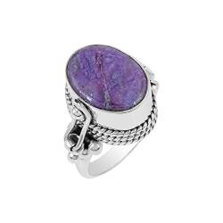 SILCASA Sugilite Ehering aus 925er-Sterlingsilber, natürlicher Edelstein, Geschenk für Frau, 68 (21,6) von SILCASA