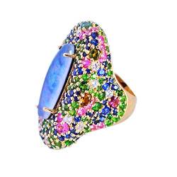 SILCASA Triplet-Feueropal, Chromdiopsid, blauer Saphir, rosa Saphir, Multi-Turmalin-Naturedelstein, Statement-Ring aus 925er-Sterlingsilber, Geschenk für Sie, 64 (20,4) von SILCASA