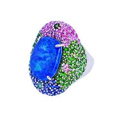 Triplet Feueropal, Rosa Saphir, Blauer Saphir, Chromdiopsid Naturedelstein 925 Sterling Silber Verlobungsring Schmuck für Sie 51 (16,2) von SILCASA