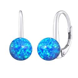 Damen Ohrringe aus 925 Sterling Silber Kugel aus synthetischem blauem Opal 8 mm von SILVEGO
