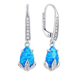 SILVEGO Damen Ohrringe CLARISSA aus 925 Sterling Silber mit synthetischem blauem Opal von SILVEGO