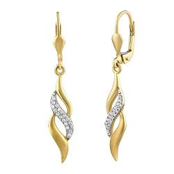 SILVEGO Damen Ohrringe aus 14 Karat Gelbgold mit Zirkonia Design Welle von SILVEGO