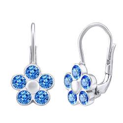 SILVEGO Damen Ohrringe aus 925 Sterling Silber Blume Vergissmeinnicht mit blauen Swarovski Zirconia von SILVEGO