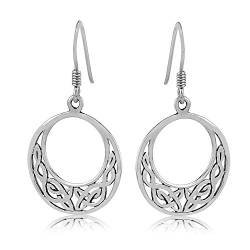 SILVEGO Damen Ohrringe aus 925 Sterling Silber Runde Ohrhänger mit keltischem Ornament von SILVEGO