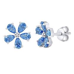 SILVEGO Damen Ohrringe aus 925 Sterling Silber blaue Blume mit Swarovski Zirkonia von SILVEGO