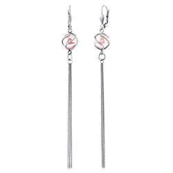 SILVEGO Damen Ohrringe aus 925 Sterling Silber mit Rosa Perle Swarovski Crystals Kettchen Ohrhänger von SILVEGO