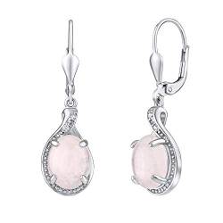 SILVEGO Damen Ohrringe aus 925 Sterling Silber mit echtem Rosenquarz von SILVEGO