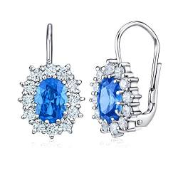 SILVEGO Damen Ohrringe aus 925 Sterling Silber mit klaren und blauen Swarovski Zirconia Oval von SILVEGO