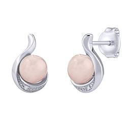 SILVEGO Damen Ohrringe aus 925 Sterling Silber mit natürlichem Rosenquarz und Brilliance Zirconia Ohrstecker von SILVEGO