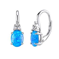 SILVEGO Damen Ohrringe aus 925 Sterling Silber mit synthetischem blauem Opal und Zirkonia von SILVEGO