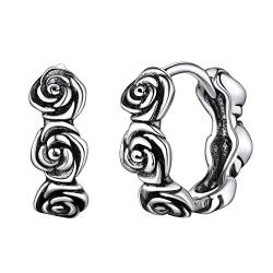 SILVERCUTE 10mm kleine Creolen Ohrringe mit Rosen 925 Sterling Silber Damen Mädchen Blumen Huggie Kreolen Ohrschmuck Accessoire für Muttertag Geburtstag von SILVERCUTE